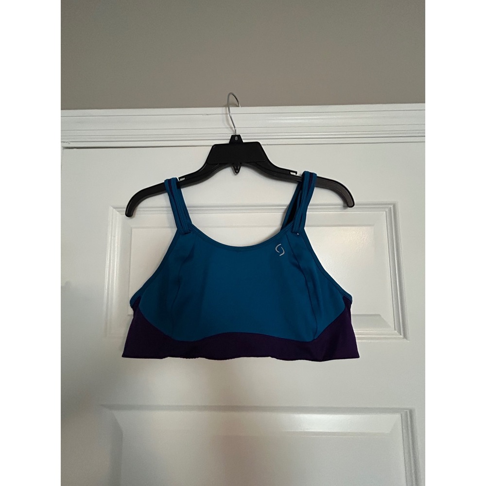 Moving Comfort Womens Teal Purple Colorblock Racerback Sports Bra Size